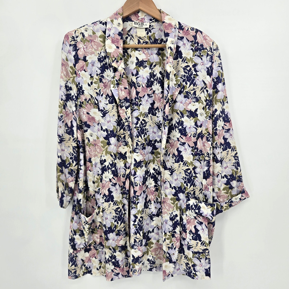 VTG BGB Open Cardigan Jacket Lightweight Floral Blazer Grandmacore Boho Size 12P